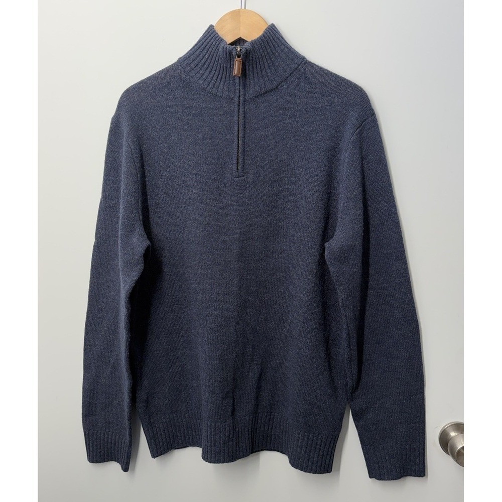 J. Crew Mens 100% Lambswool Quarter Zip Sweater Size Medium Navy Blue‎ Pullover